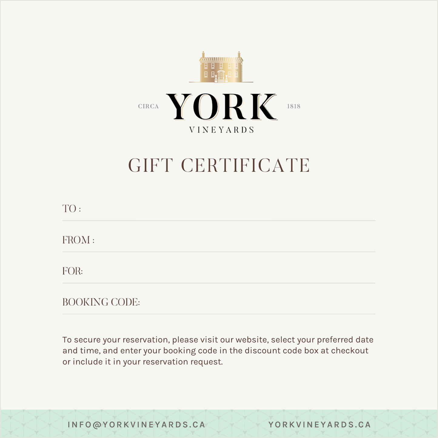 Tasting Reservation Gift Certificate